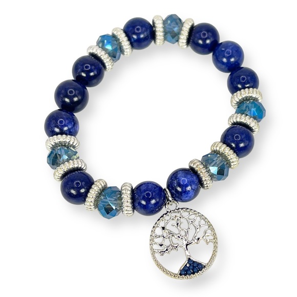 ๐ธ3/$15๐ธ Beaded Tree of Life Stretch Bracelet - Silver and Blue - Picture 5 of 5